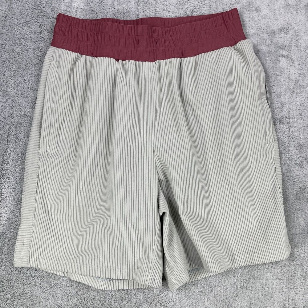 Fabletics Athletic Shorts Club Cord Mens Sz Medium Gray Corduroy Burgundy Waist